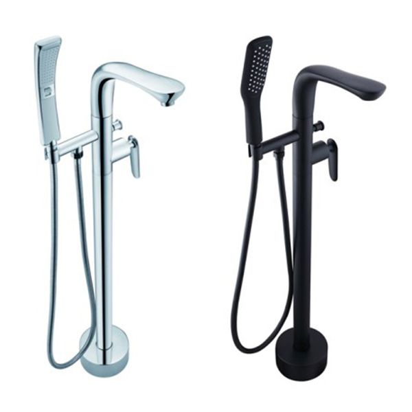 Floor Mounted Copper Bathtub Faucet Single Handle Freestanding Tub Filler Trim