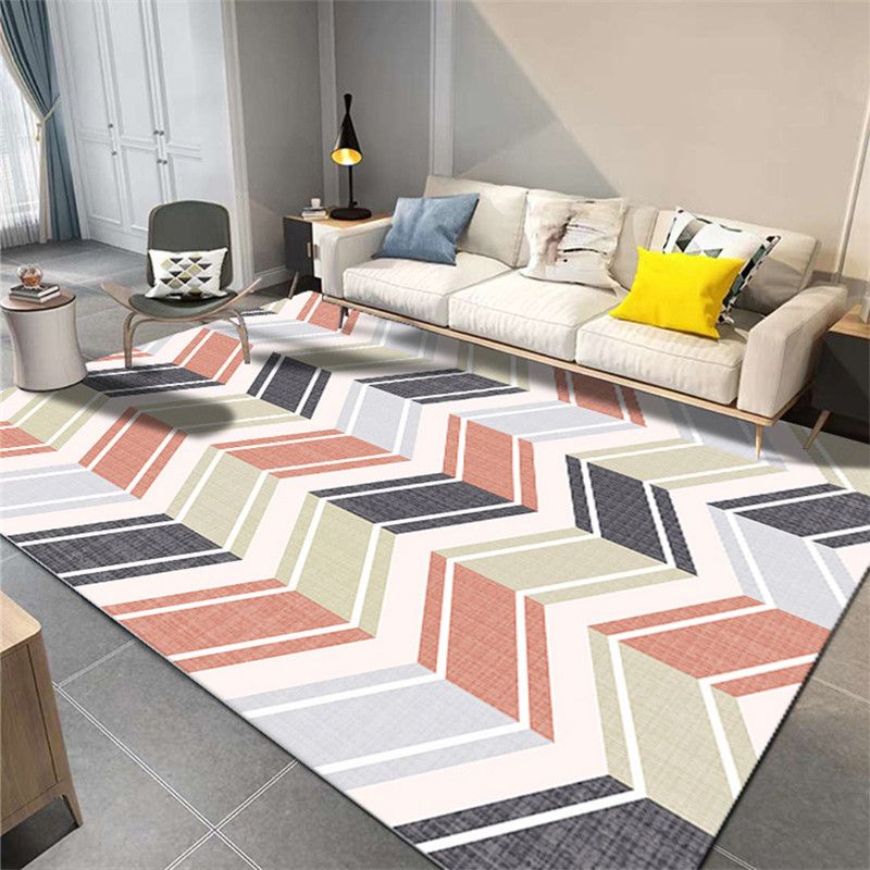 Modern Geometric Area Carpet Green Polyester Indoor Rug Non-Slip Area Rug for Home Decor