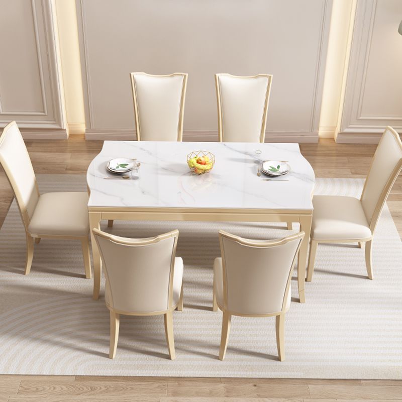 Modern White Stone Top Dining Table with Solid Wood Legs for Living Room