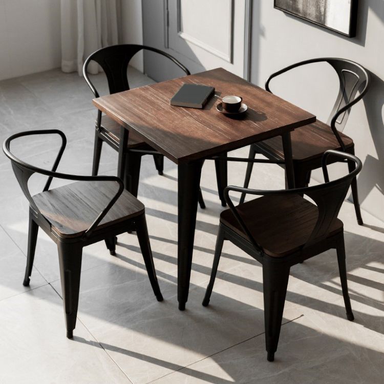 Industrial Dark Brown Dining Table Set 1/2/3/5 Pcs Solid Wood Dinette Set