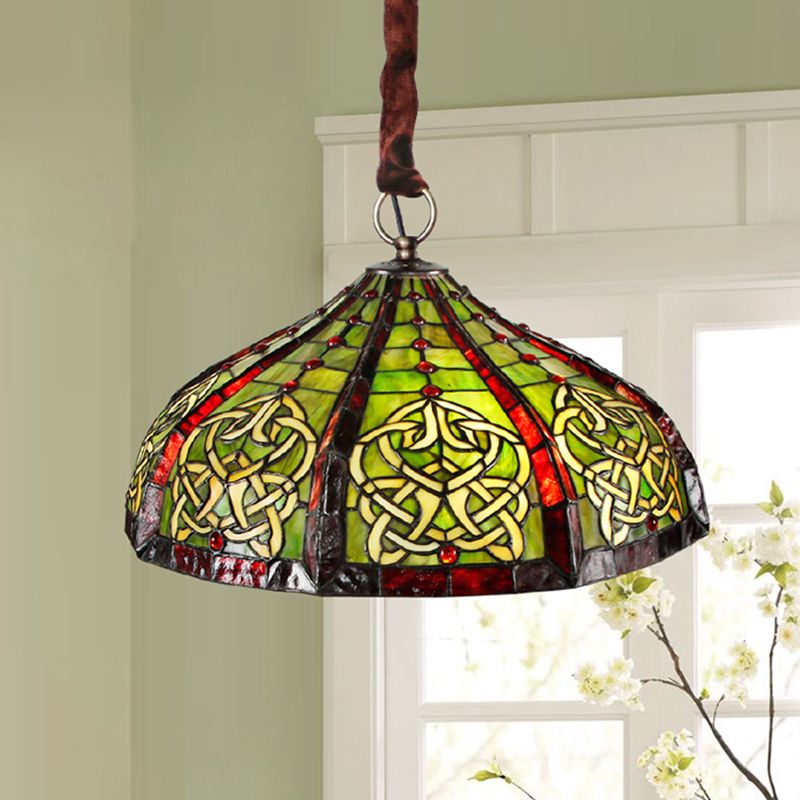 Barn Ceiling Pendant Light Baroque Hand Cut Glass 3 Bulbs Green Hanging Chandelier with Beaded Deco