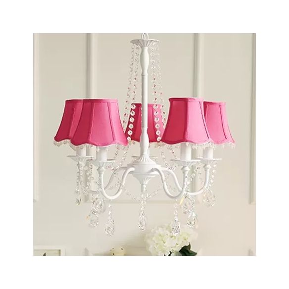 Baby Crystal Chandelier, luminaire suspendu au macaron à 5 légers avec une teinte en tissu évasé, 23,5 "de haut x 22,5" de diamètre