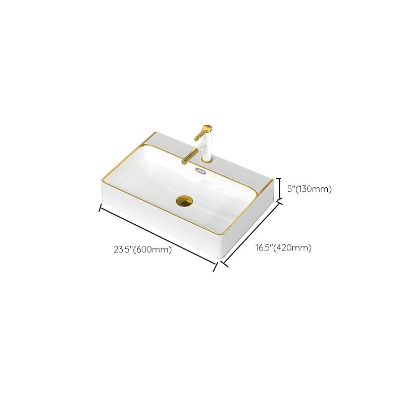 Traditional Vessel Sink Rectangular Porcelain with Overflow And Drain Assembly Wash Stand