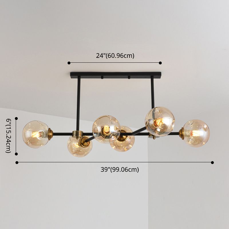 6 Ligera de la isla negra moderna Ligera de la isla del colgante de la isla esférica de la isla de vidrio Luz de techo para mesa de comedor