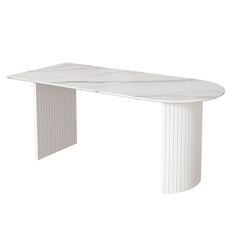 Modern Style White Dining Table Wood Dining Table with Double Pedestal Base