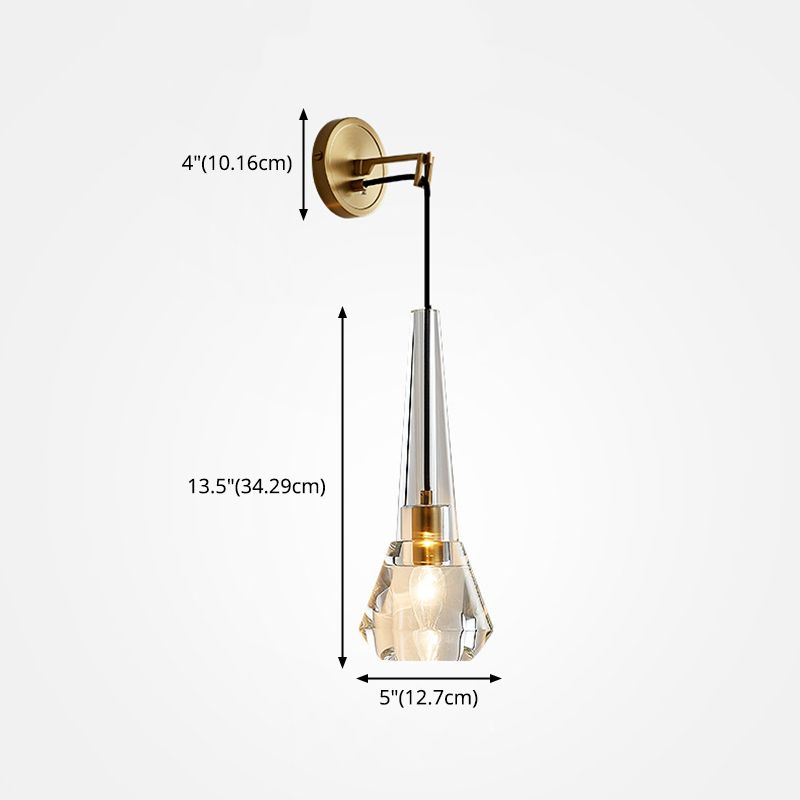 Teardrops Wall Mount Light Fixture Modern Style Crystal 1-Light Sconce Lights in Gold