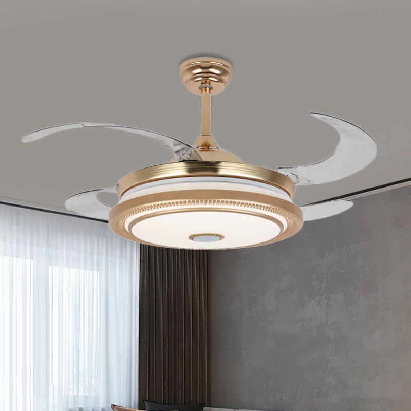 42 "brede LED -ringventilator Lamp Minimalistisch goud metalen semi -montage verlichting met 4 messen voor slaapkamer, op afstand/wandbesturing/afstandsbediening en wandregeling