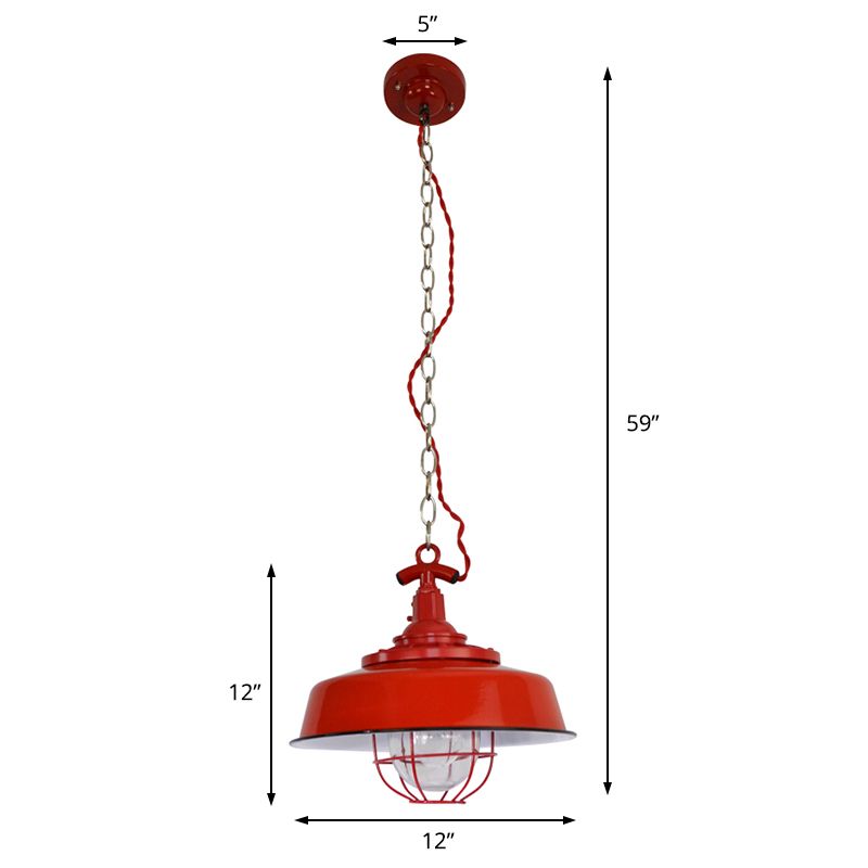 Barn Shade Restaurant Anhänger Leichte Industriemetall 1-Licht rote Hanglampe mit Draht und Kette
