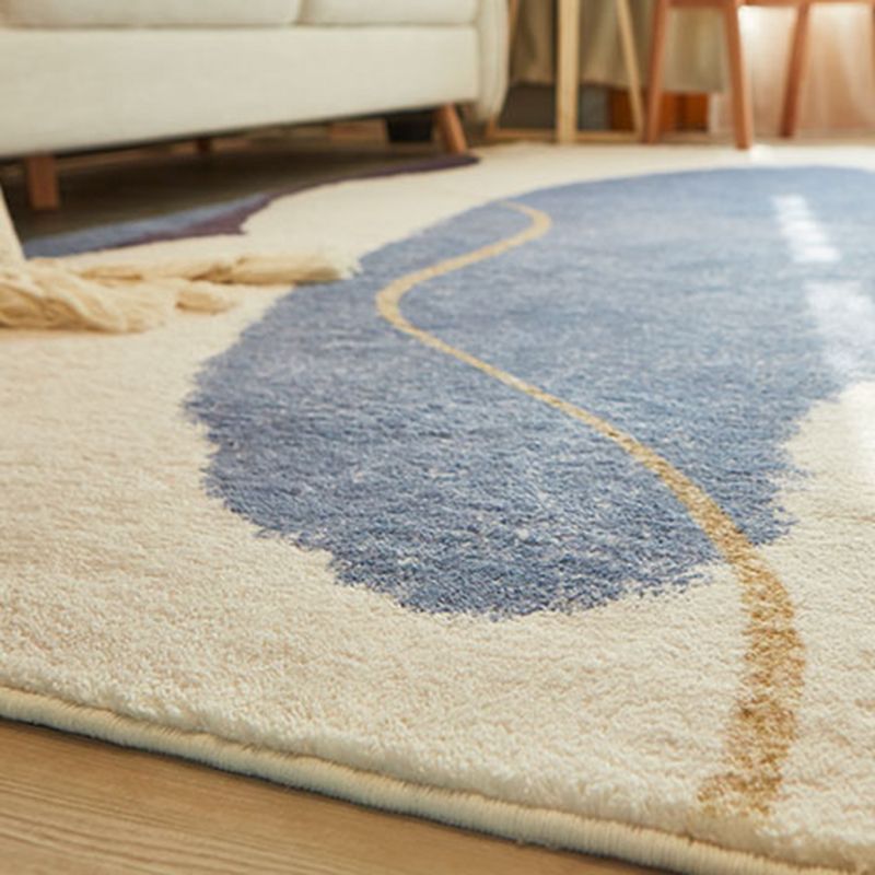 White Tone Casual Area Carpet Polyester Color Block Indoor Rug Anti-Slip Backing Rug for Living Room