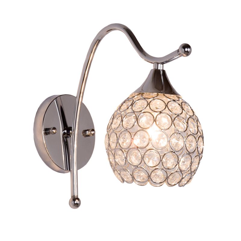 Dome Mur Sconce Light Crystal moderne 1 Corridor Mur Corridor Mur moulé avec chrome Backplate