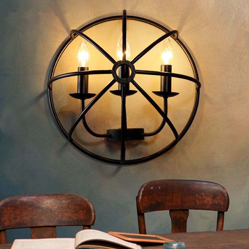 2-Lights Candlestick Shaped Industrial Style Wall Sconce Black Wrought Iron Open Bulb Wall Mount Light in Black