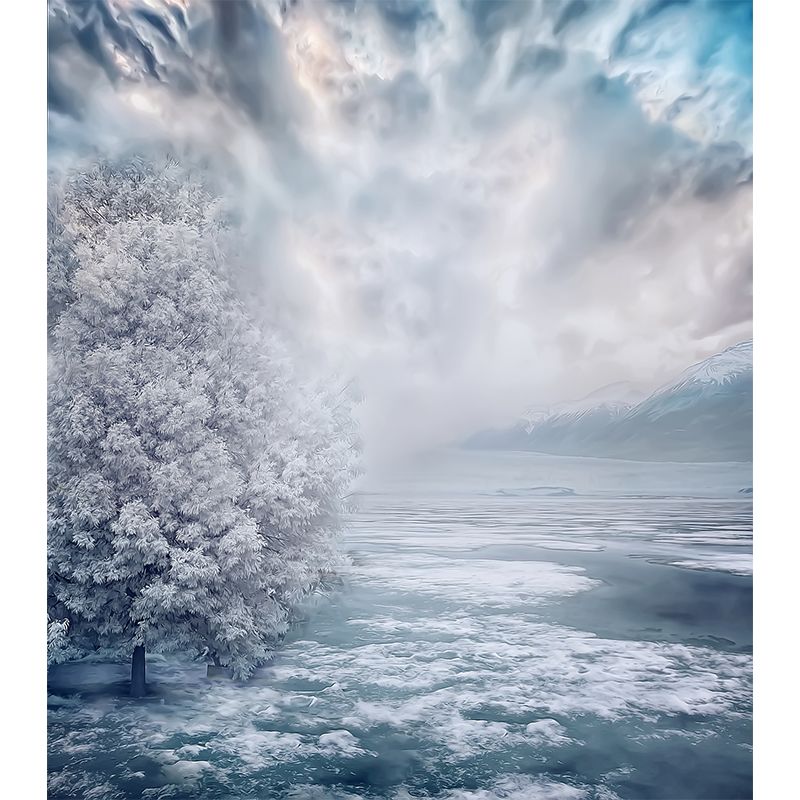 Modern Teenagers Mural Wallpaper Winter Lake and Mountain Grey Blue Wall Covering