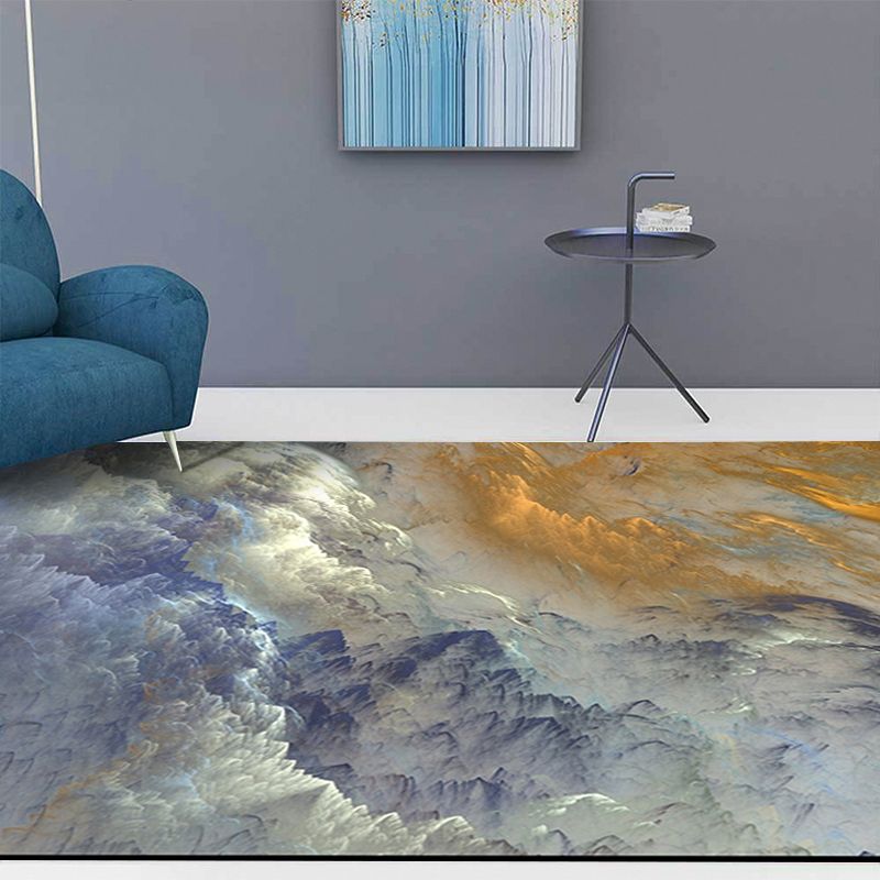 Nordic Modern Rug in Blue and Yellow Abstract Cloud Pattern Rug Polyester Washable Anti-Slip Carpet for Home Decoration