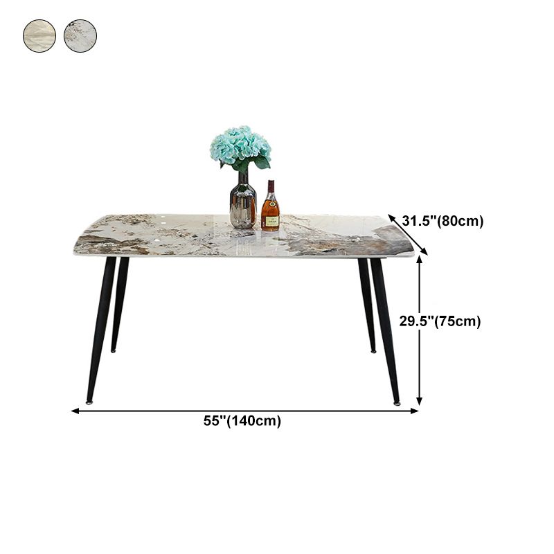 Rectangle Stone Top Dining Table Contemporary Dining Table with 4 Legs in Black