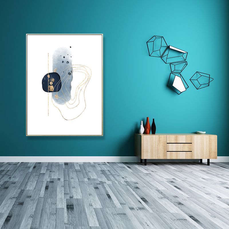 Nordic Watercolor Stones Drawing Canvas Blue and White Abstract Wall Art for Room