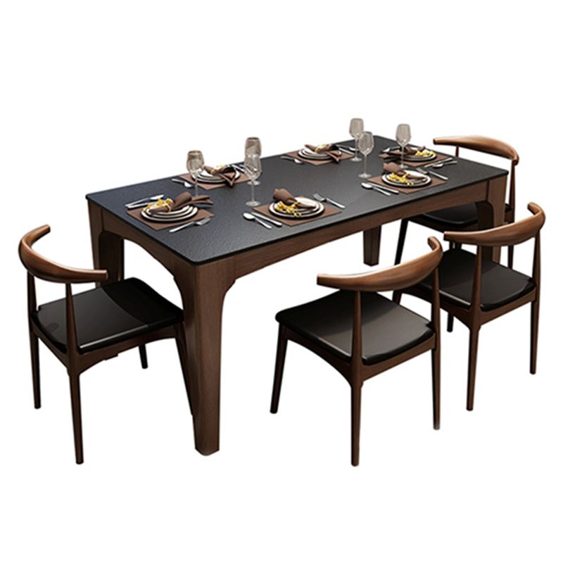Rectangle Sintered Stone Dining Table Solid Wood Frame Dining Table