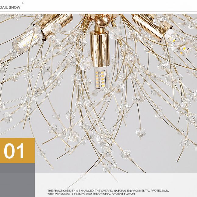 17,7 pollici largo dente di leone di cristallo appeso a 8 luci lampada in acciaio inossidabile in acciaio inossidabile per soggiorno camera da letto