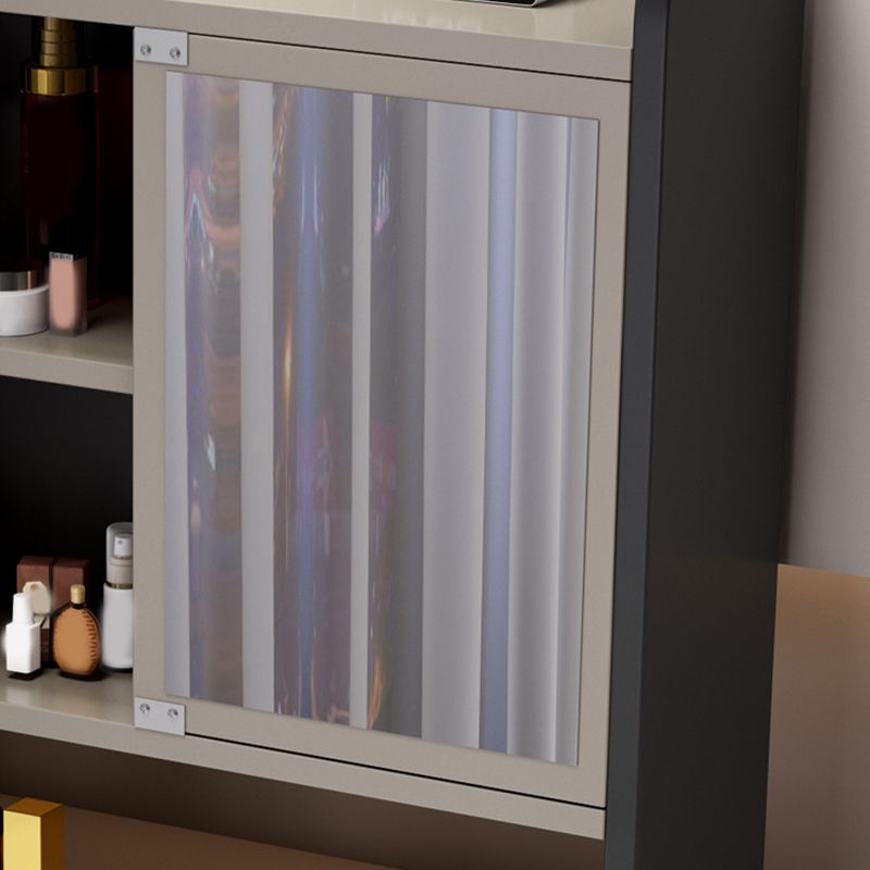 Two Piece Modern Mirrored Vanity Set Black/Grey Engineered Wood Dresser