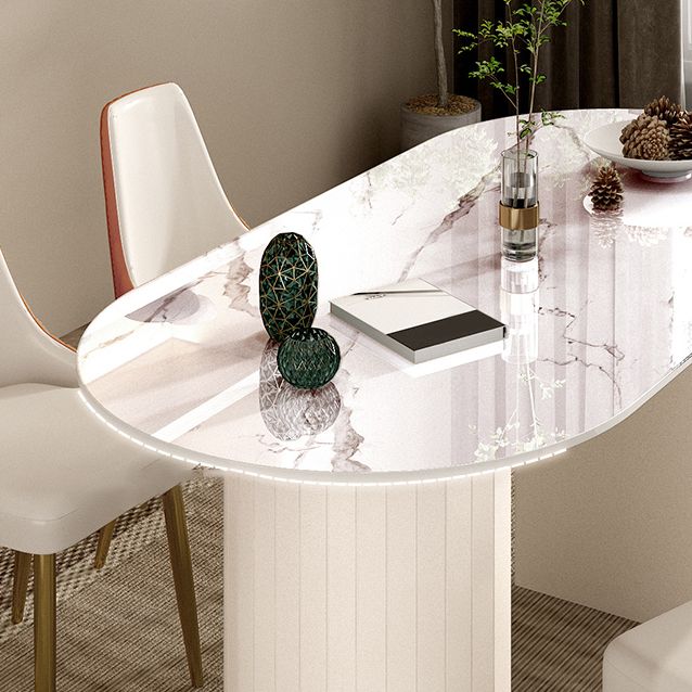 Modern Oval Dining Table Stone Dining Table with Iron Double Pedestal