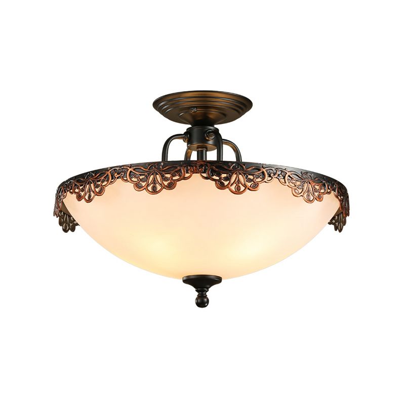 Lámpara de techo tradicional en forma de tazón 6 light White Glass Semi Flush Mount Lighting para comedor