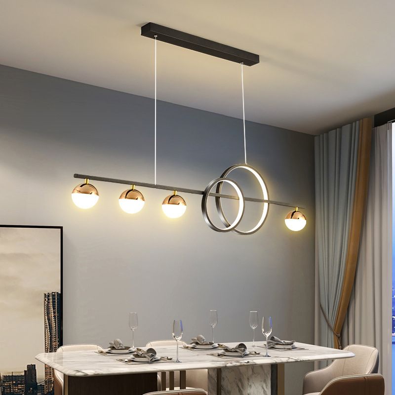 Black / Gold Contemporary Ceiling Pendant Fixture Metal and Glass Kitchen Island Light