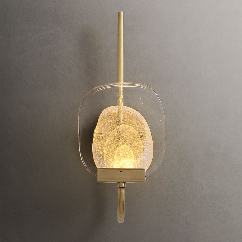 Geometric Clear Glass Wall Light Colonialist 1-Head Bedroom Wall Sconce Lighting Fixture in Gold