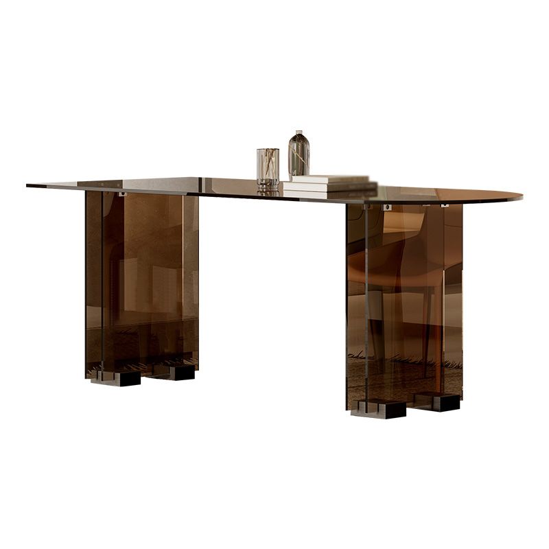 Glass Contemporary Free Form Dining Table Clear Glass Table with Double Pedestal