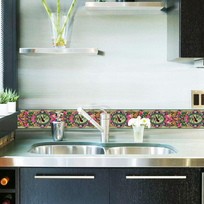 Bird and Peony Print Wallpapers Countryside Stick On Kitchen Wall Covering, 21.5-sq ft (2 Pcs)