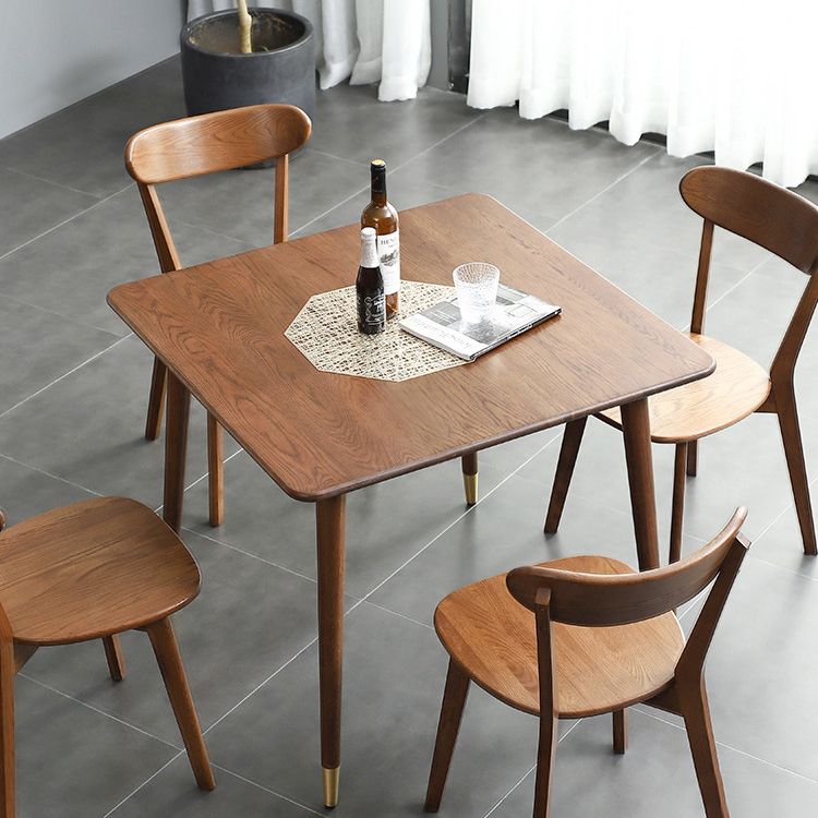 Table à manger industrielle carrée, Table fixe couleur bois avec bois massif de chêne