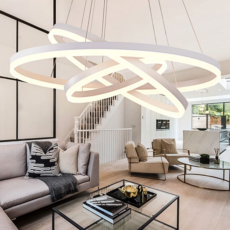 Lámpara de caída de restaurante de 3 ring pequeña/grande acrílico lámpara de lámpara LED minimalista en blanco