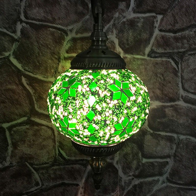 Oblate Stained Glass Ceiling Light Classic 1 Bulb Restaurant Hanging Pendant Light