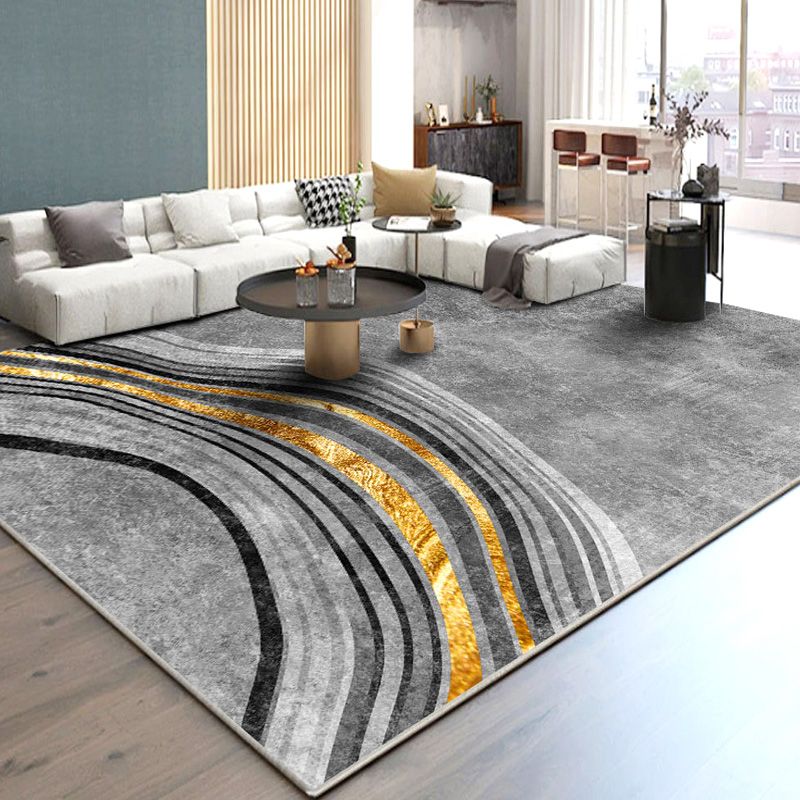 Minimalist Abstract Printed Rug Gray Tone Polyester Area Carpet Non-Slip Backing Rug for Bedroom