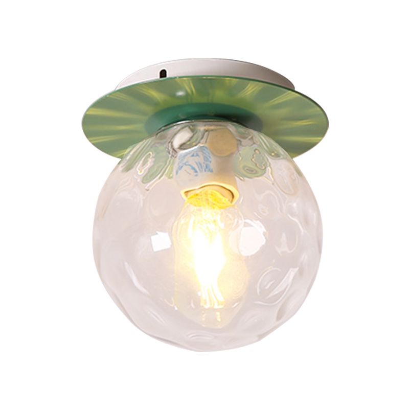 Gray/White/Green/Wood Finish Orb Light Fixture Ceiling Nordic 1 Head Close to Ceiling Light with Clear Hammered Glass Shade