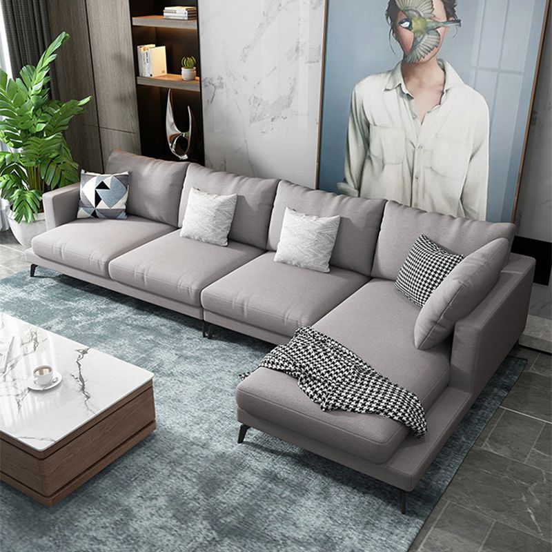 Fabric Modern L-shape Sectional Square Arm Sofa & Chaise with Pillows