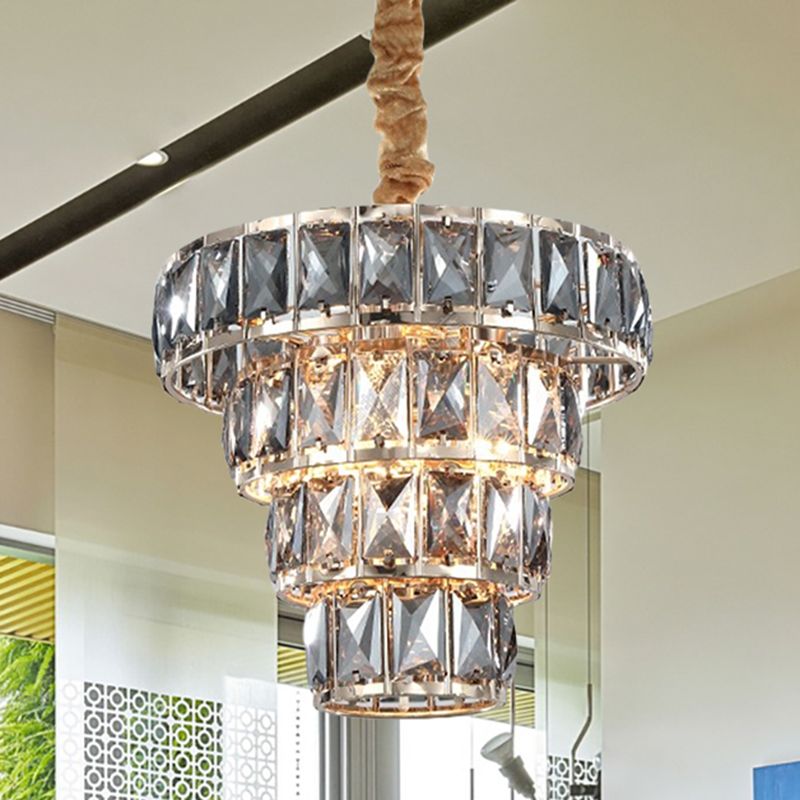 Multi Layer Hanging Light Vintage Crystal 3/5 Lights Pendant Light Fixture in Chrome for Dining Room