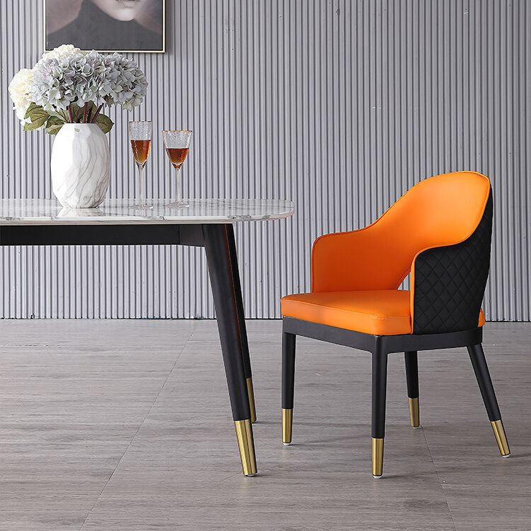 Glam Open Back Dining Armchair PU Leather Dining Chair for Home