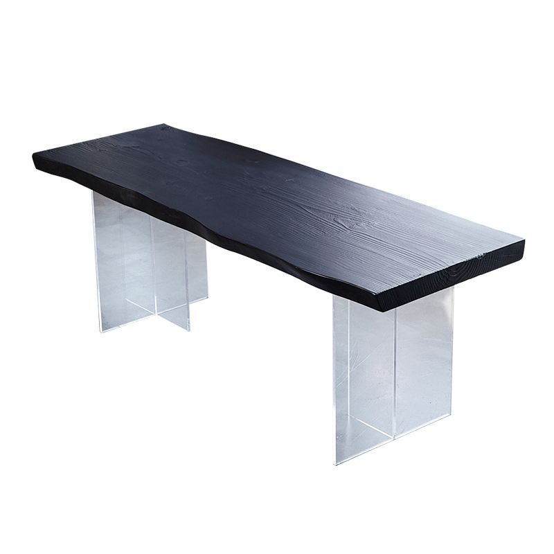 Black Modern Double Pedestal Table Rectangle Pine Solid Wood Top Dining table