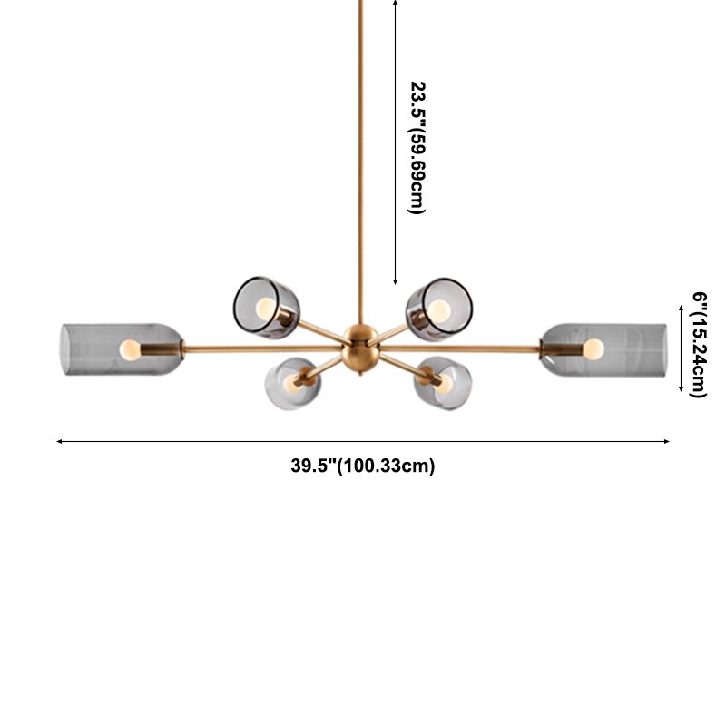 6 lichten metalen kroonluchter licht moderne stijl grijs glas verlichtingsarmaturen voor slaapkamer