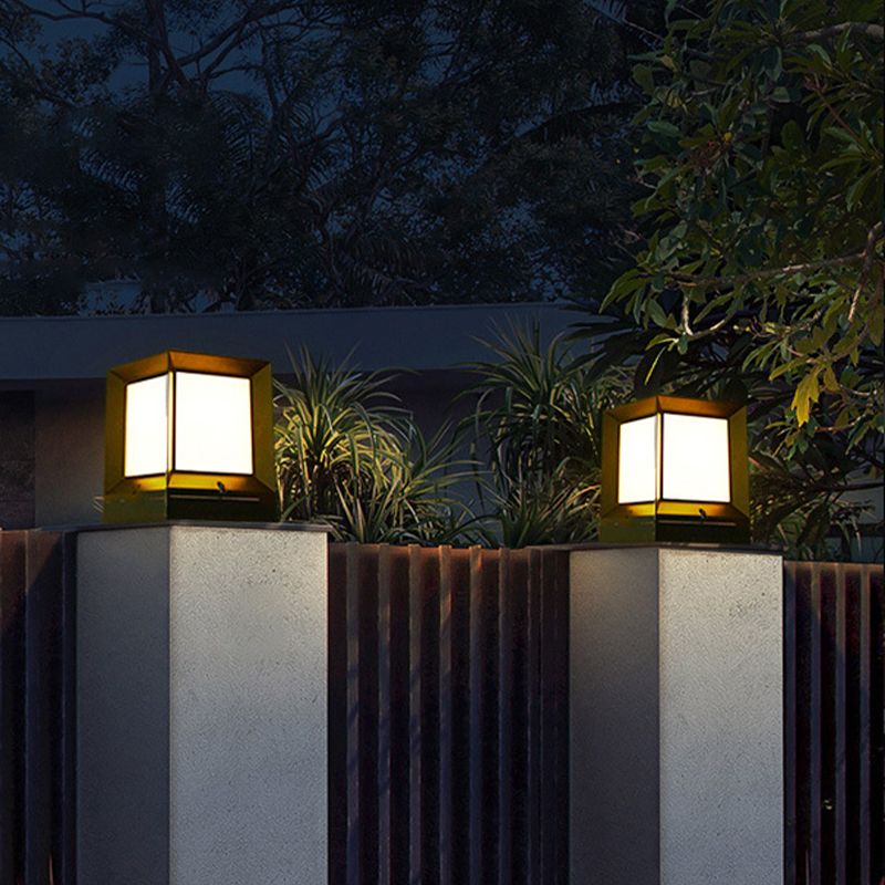 Patio Solar Energy Pillar Lamp Modern Square LED Outdoor Light