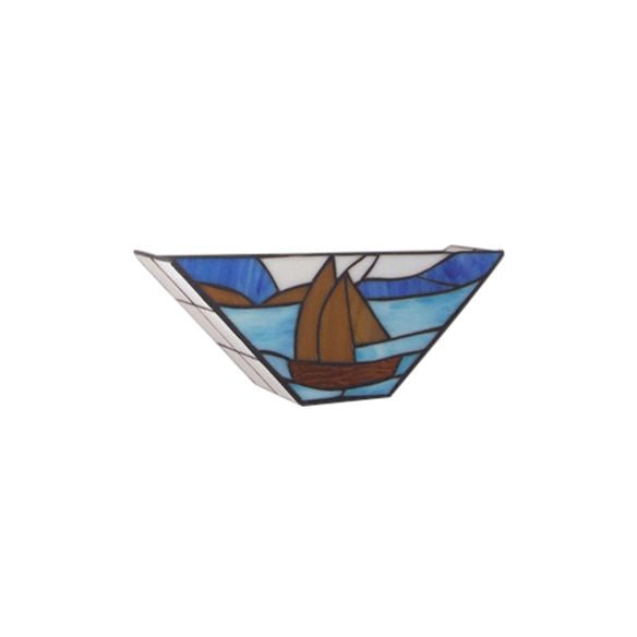 1 Head Sea Wall Light with Boat Nautical Stylish Stained Glass Wall Lamp in Blue for Dining Room