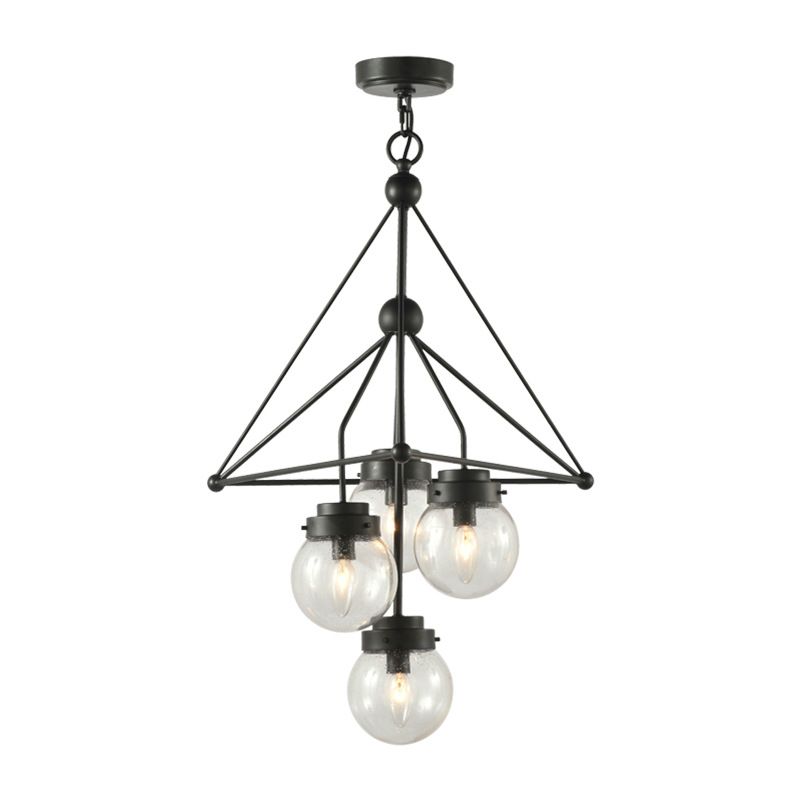Candelera de colgante de vidrio transparente global con diseño de triángulo modernista 4 luces Black Hanging Lightsing