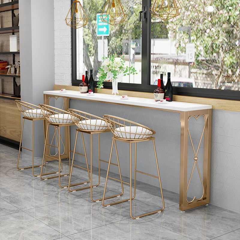 Glam Style Bar-height Table Metal Base Bistro Pub Table with Double Pedestal