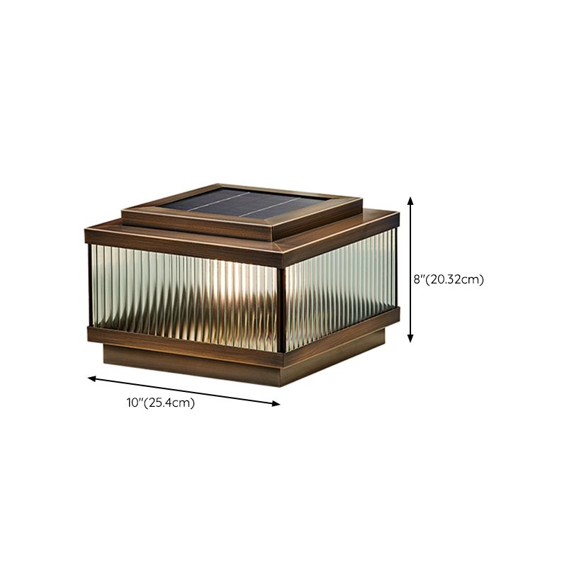 Rectangular Shape Metal Solar Pillar Lamp Modern Style 1 Light Outdoor Light in Bronze