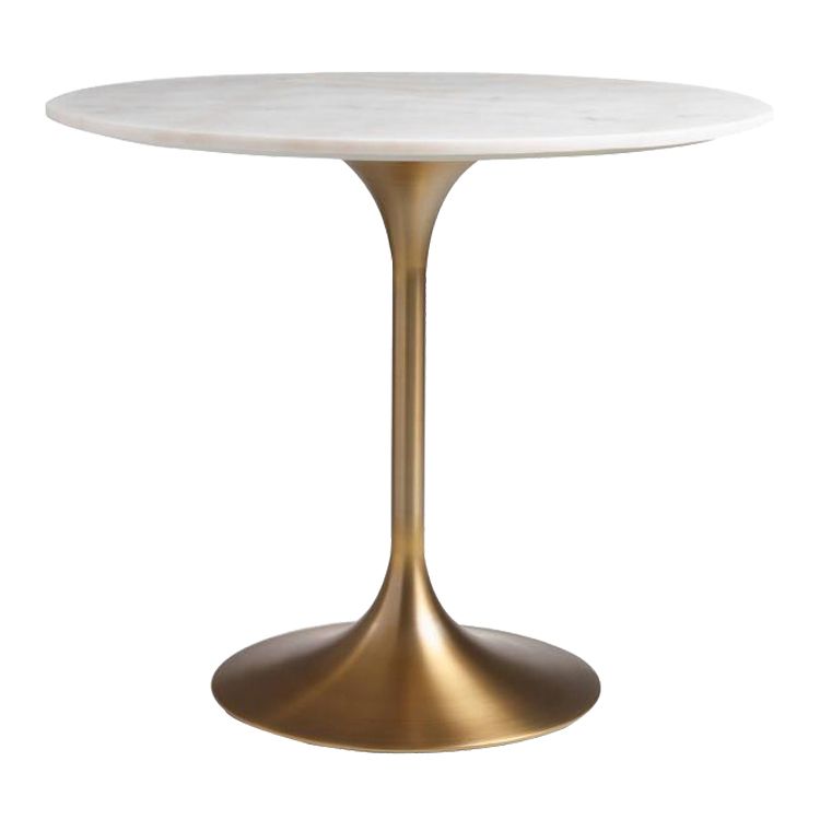 Round Tulip Base Glam Dining Table White Fixed Table with Sintered Stone