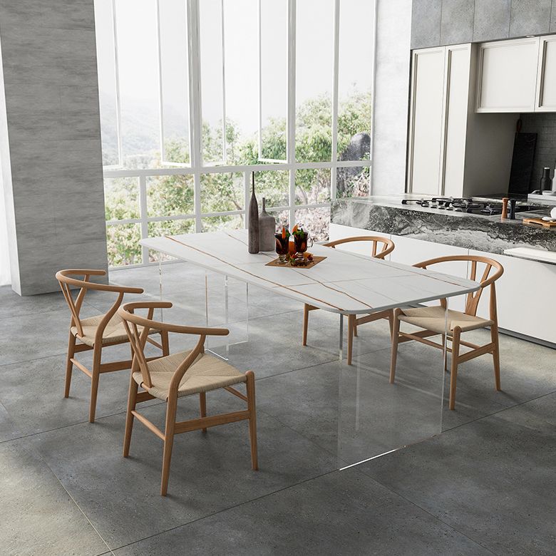 Mesa de comedor rectangular moderna Mesa de comedor de piedra sinterizada con pedestal acrílico transparente