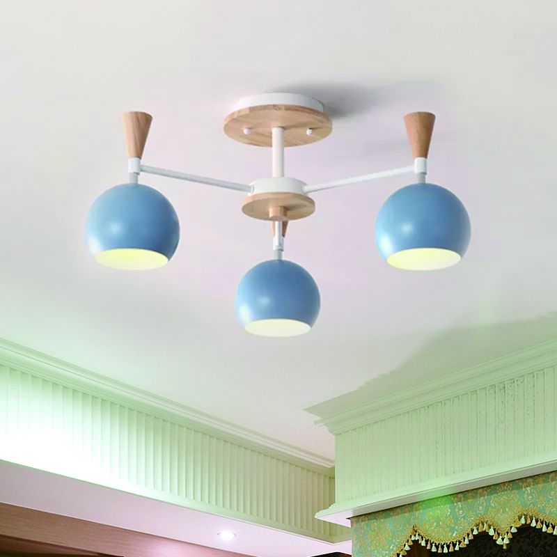 Macaron 3/6/8-Light Ceiling Lamp with Acrylic Shade Pink/Yellow/Blue Dome Semi Flush Pendant