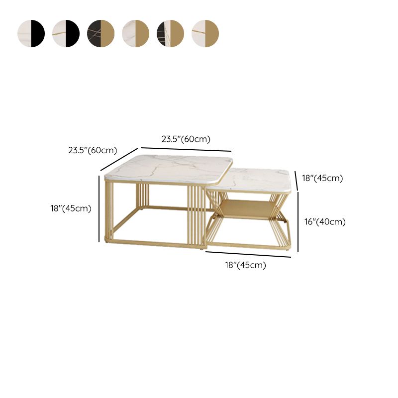 Square Coffee Table Slate Nesting Coffee Table Set with Storage