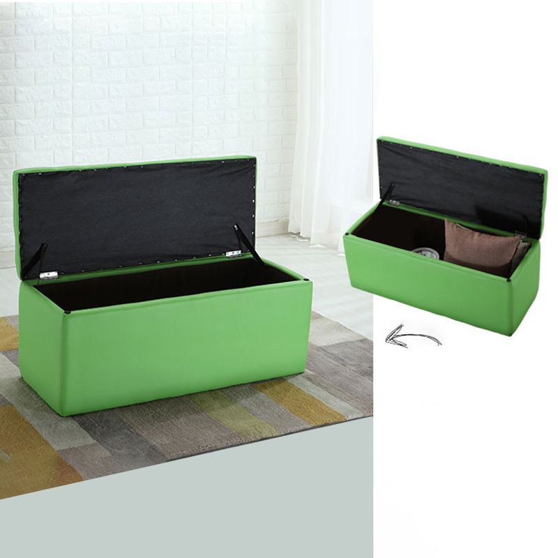 Modern Pouf Ottoman Faux Leather Upholstered Tufted Rectangle Ottoman with Storage