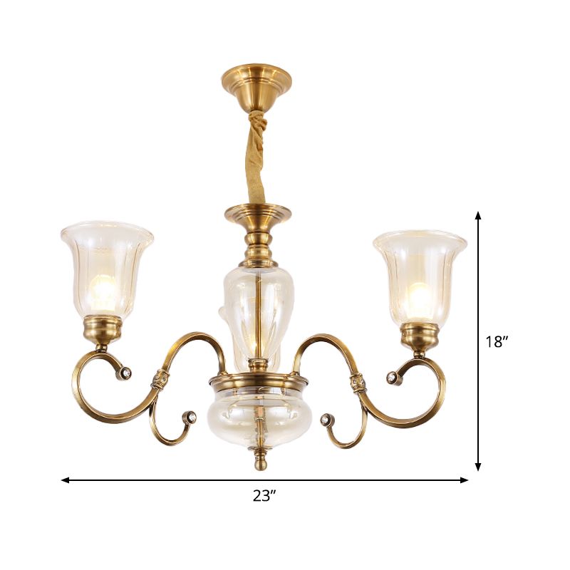 Bell Living Room Chandelier Lamp Farmhouse Verre transparent 3/6/8 LUMIÈRES ÉCLAIRES SUSPENSION DE LASS AVEC METAL BRAU