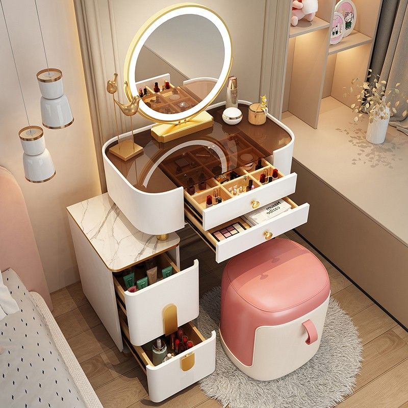 Modern Lighted Mirror Makeup Vanity Desk Storage Box Makeup Vanity Set with Drawer